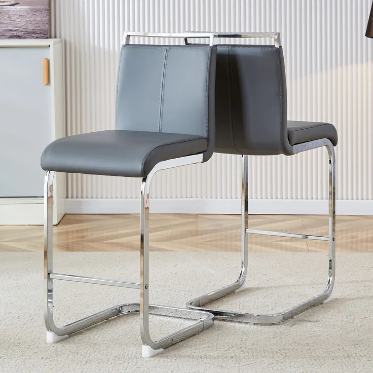 Zwei hochwertige grauen Barhocker im nordischen Stil, geeignet für Restaurants, Küchen, Terrassen und Gäste Bürostühle (Set von 2) (Grauen+PU)Geeignet für mehrere Gelegenheiten.--Dunkelgrau, Silber2--38.9x46.5x96.5cm--YOUDENOVA