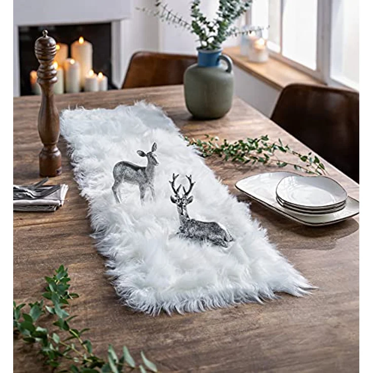 Tischläufer aus Kunstfell, creme / weiß, 30x120 cm, Tischband, Mitteldecke – Bild 3