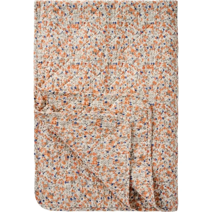 Ib Laursen Decke Quilt Tagesdecke Überwurf 180x130cm Blumen Orange Blau 07934-00