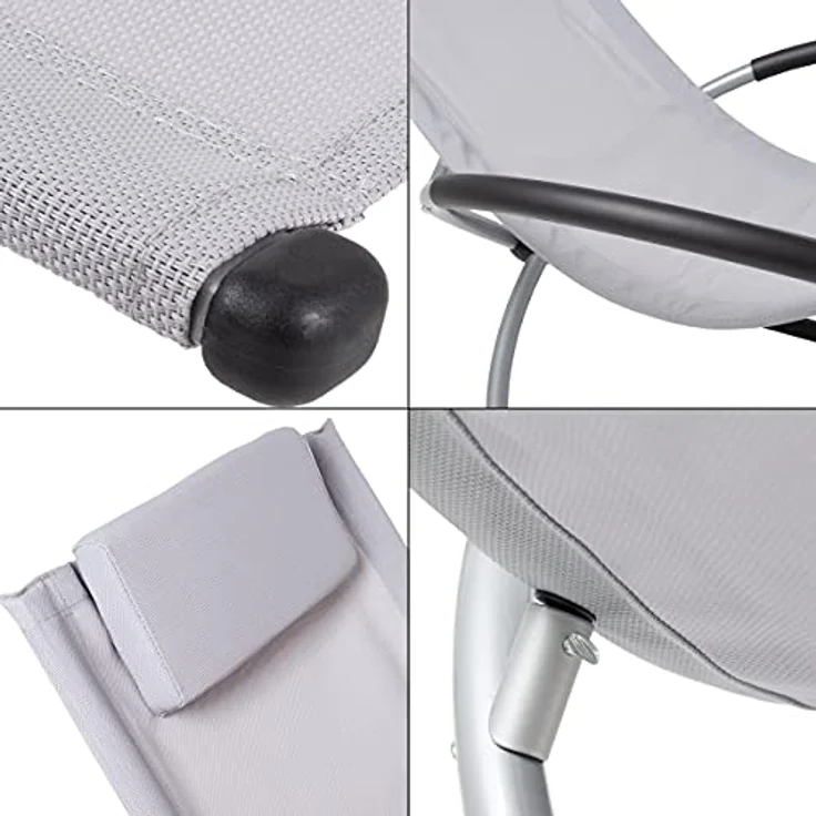 ECD Germany Schaukelliege Sonnenliege klappbar Hellgrau, mit Kopfstütze, ergonomischer Stahlrahmen, wetterfest und atmungsaktiv – Bild 4