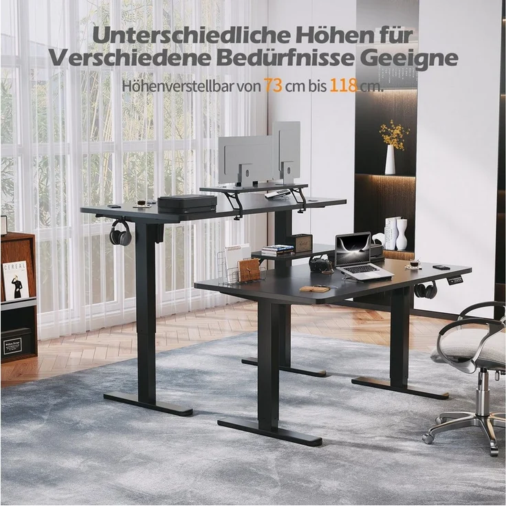 HOMALL Schreibtisch Höhenverstellbarer Schreibtisch mit Monitorständer 120/140/160cm – Bild 3