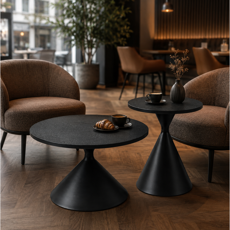 Couchtisch-Set, 2-teilig, Ø 70x40 cm und Ø 50x55 cm – runde Tische in schwarzer Holzoptik – Bild 4