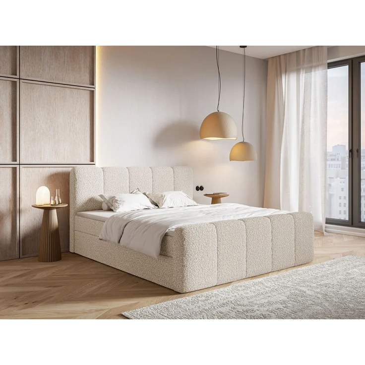 Selsey 'Cloudy II' Boxspringbett mit Bettkästen und Topper Bouclé Hellbeige, 160x200 cm – Bild 3