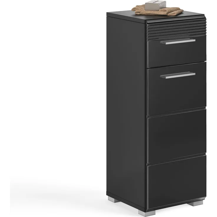 Badschrank Linus - Schwarz / Schwarz Hochglanz
