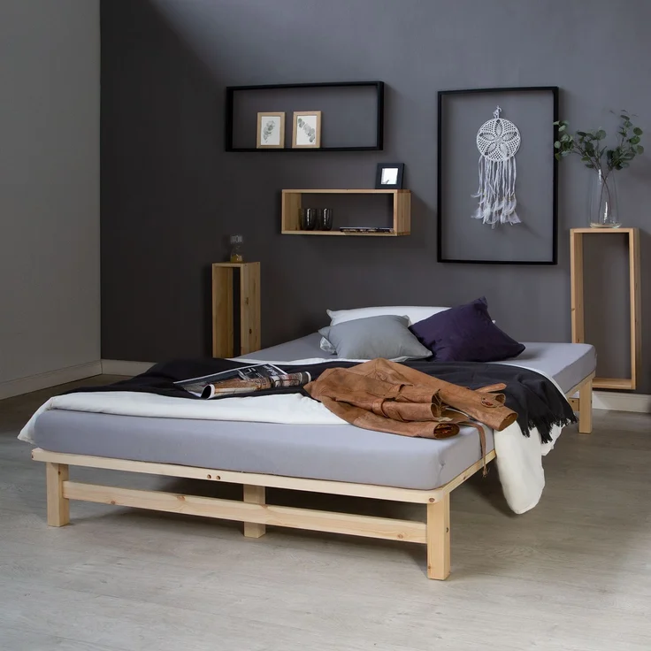 Holzbett 140x200 mit Matratze Holzbettrahmen Palettenbett Doppelbett Bett Massiv Holz Bettgestell – Bild 5