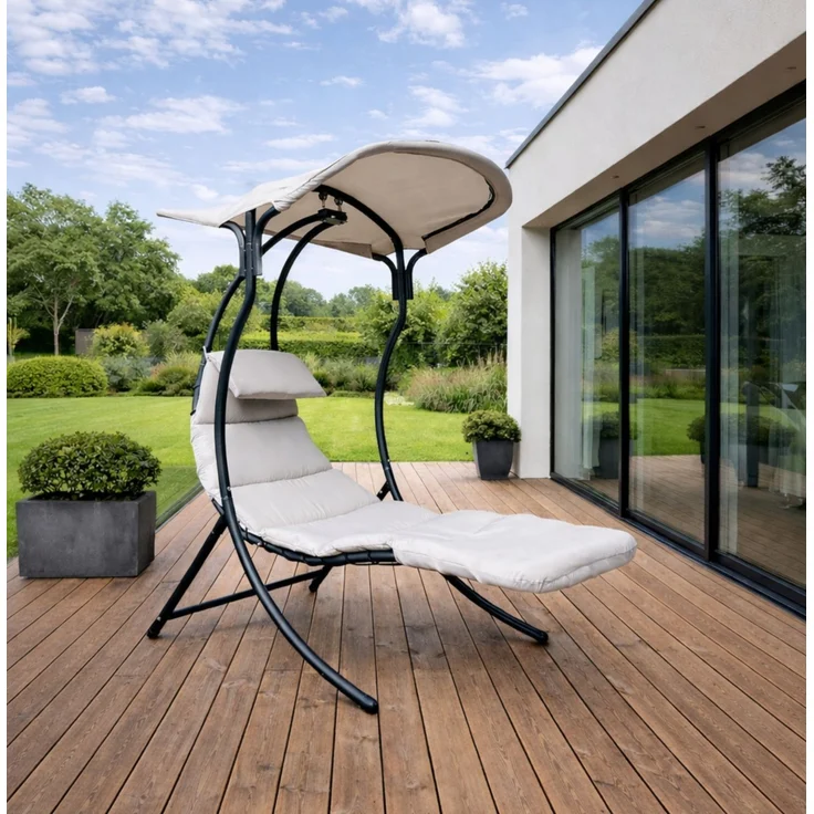 LECO Dream Chair 2.0, Stahlrohr anthrazit, Sonnendach und Auflage Polyester lichtgrau, 110x183x200 cm – Bild 5