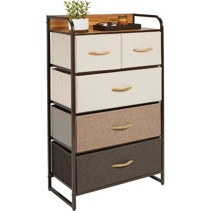 mDesign Kommode Schubladenschrank Aufbewahrung Metall Stoff Mehrfarbig Braun – Bild 9