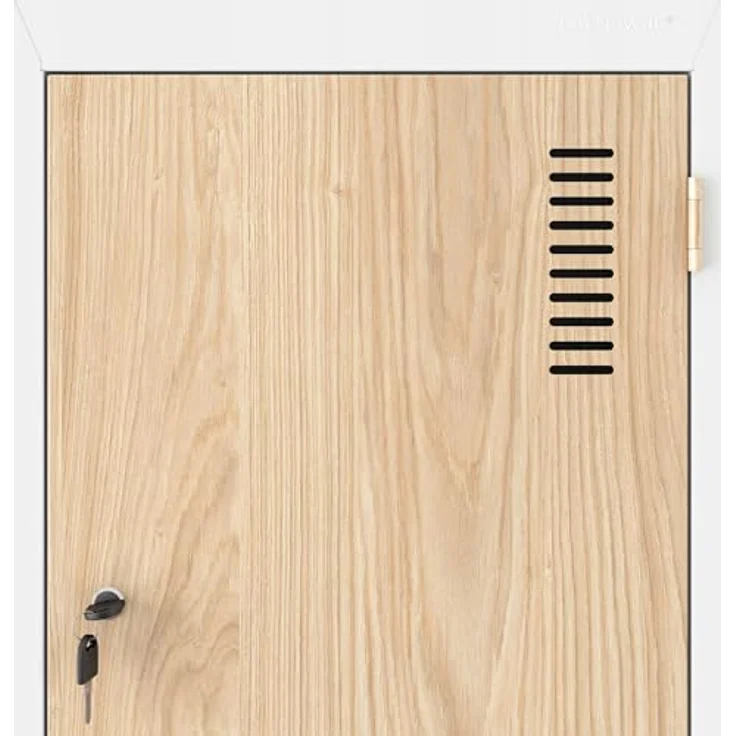 Jan Nowak Umkleideschrank Z02 Spind mit 4 Abteilen Kleiderspind Metallschrank Flügeltür Lüftungsschlitzen Pulverbeschichtung 185 x 80 x 45 cm (Weiß-Holz) – Bild 7