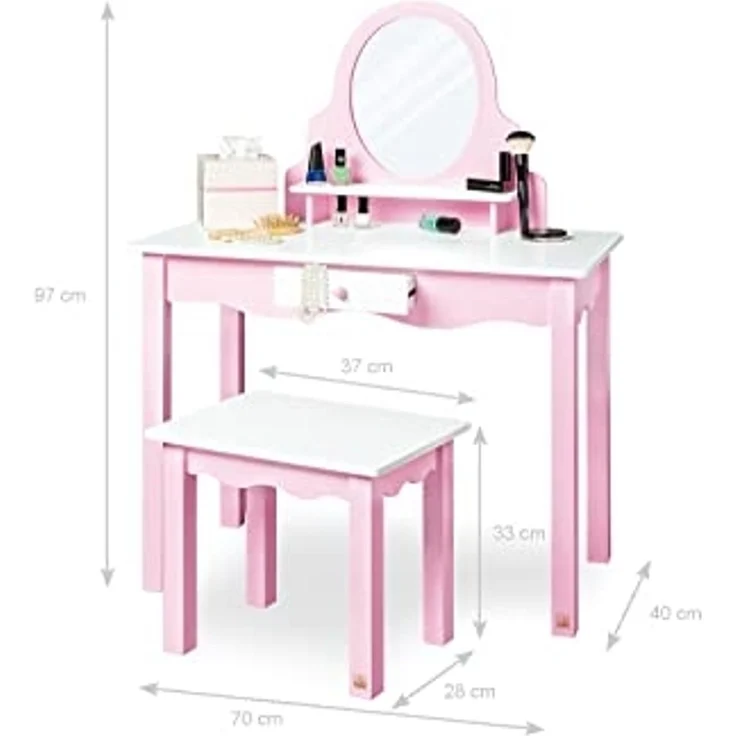 Pinolino 'Jasmin' Kinderschminktisch, inkl. Hocker, ab 3 Jahren, rosa/weiß – Bild 5
