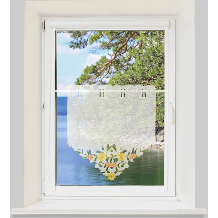 ARSVITA Fenstergardine mit Stickerei, Blumen oder Schmetterlingen bestickte 35x40cm Fensterbild, in vielen verschiedenen Designs verfügbar (Farbe: Grün - Gelb) – Bild 3