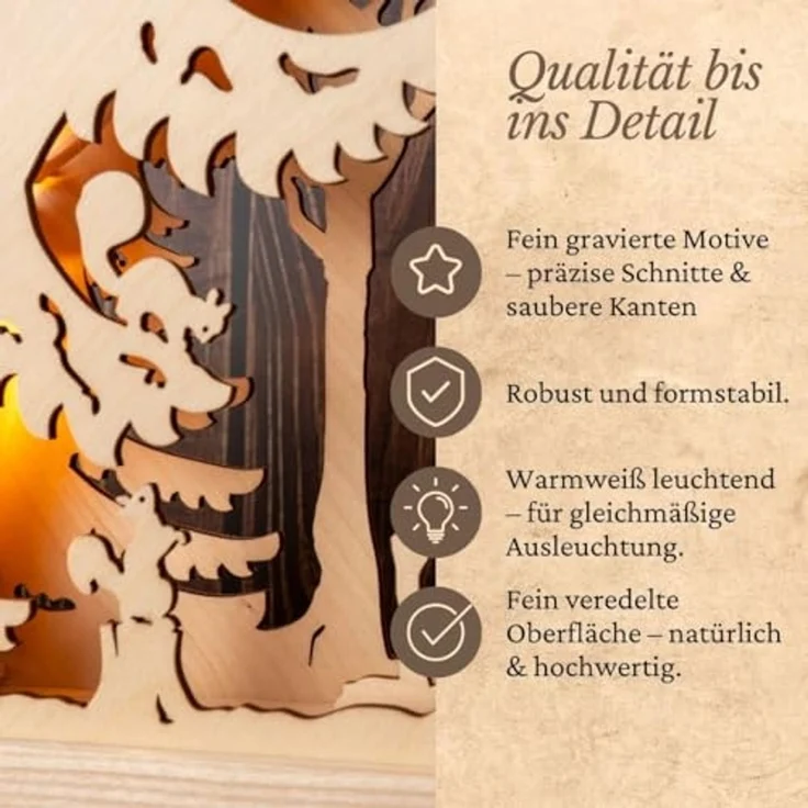 Weigla LED Schwibbogen Hirschfamilie, Lichterbogen aus Holz, NATUR, Made in Germany (1-tlg), Erzgebirge garantiert, Weihnachtsdeko Innen, Weihnachtsbeleuchtung – Bild 7