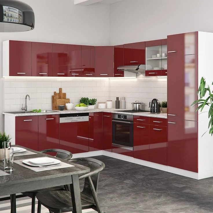 Eckküche R-Line Rot Hochglanz/Weiß 287 x 227 cm ohne Arbeitsplatte Vicco – Bild 4