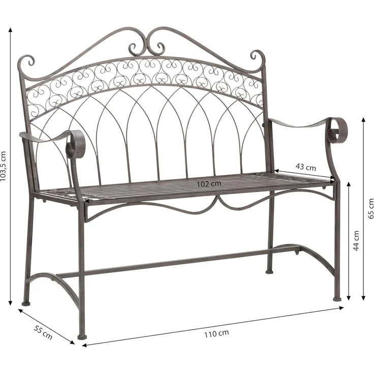 Dehner Gartenbank Antik, 2-Sitzer, 110 x 55 x 103.5 cm, Metall, Vintage Bank aus hochwertigem, robustem Eisen – Bild 6
