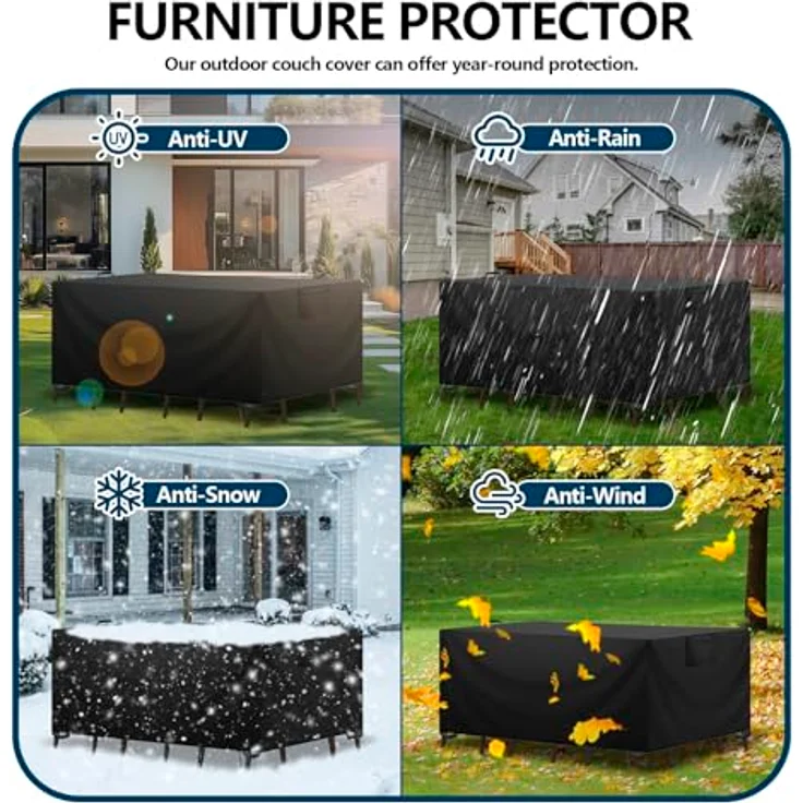 Aujink Abdeckung Gartenmöbel Winterfest, Wasserdichte Schutzhülle Gartenmöbel 420D Oxford Anti-UV Abdeckplane für Gartentische Terrassenmöbel Regenschutz und Staubfest Abdeckhaube Schwarz 170 x 94 x 71 cm – Bild 8