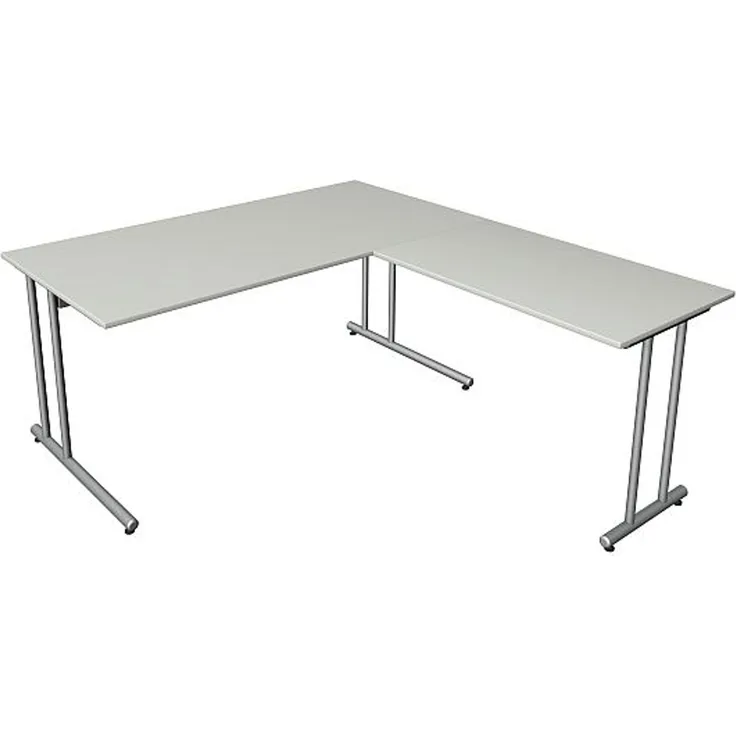 Kerkmann Schreibtisch 4365 START UP 160x80x75cm mit Anbautisch 100x60x75cm C-Fuß-Gestell alusilber inkl. Kabelkanal verschiedene Dekore Lichtgrau