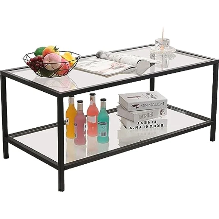 Mein-Regal Couchtisch Glasgow aus Metall mit Glasoberfläche und Ablagefach Schwarz – Bild 2