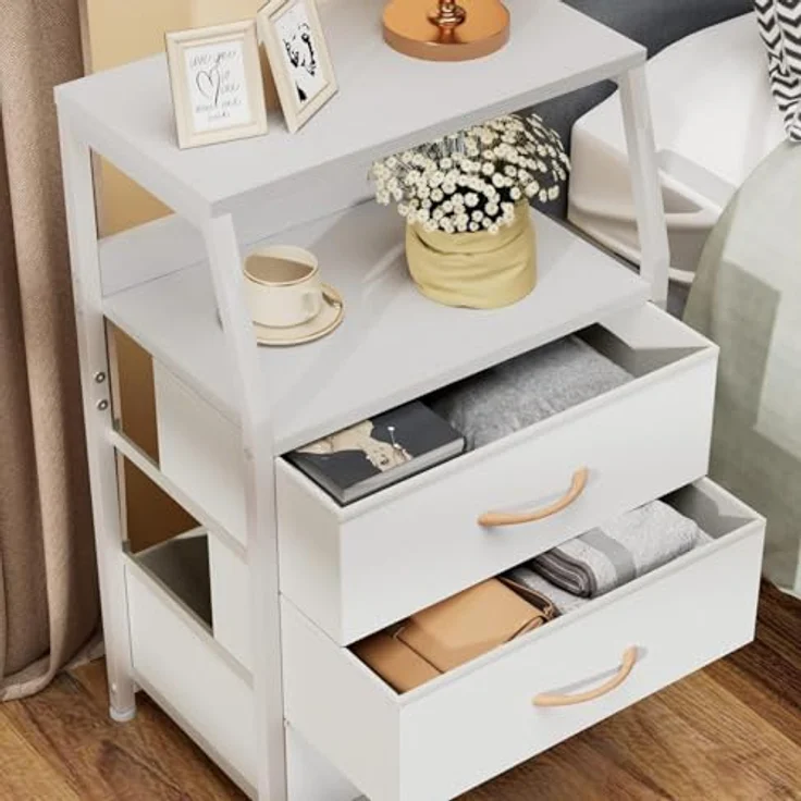 GarveeLife Kommode Schmal Kommodenschrank Mit 3 Schubladen Aus Stoff, Nachttisch Nachtschrank Sideboard Aufbewahrungskommode Mit 2-Tier Holz Regal Für Schlafzimmer, Flur, Wohnzimmer, 41x29x72Cm – Bild 2