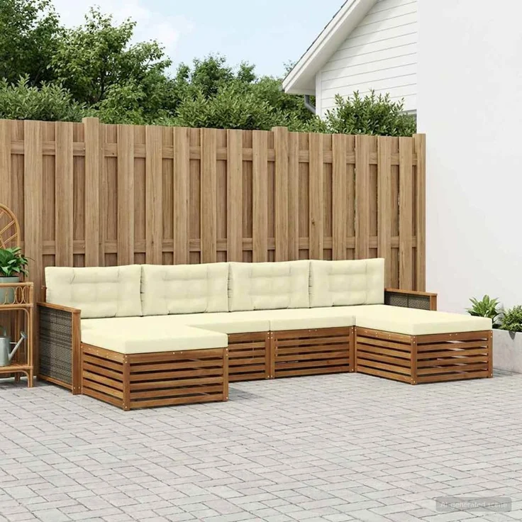 vidaXL Outdoor-Sofagarnitur 6 stk. 4-Sitzer Natur und Creme 3383678 – Bild 1