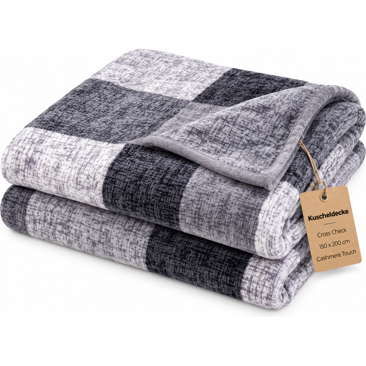 Kuscheldecke Wohndecke Flanell ( Cross Check ) - hochwertige Flauschige Decke, 150x200 cm - Cashmere Touch Tagesdecke