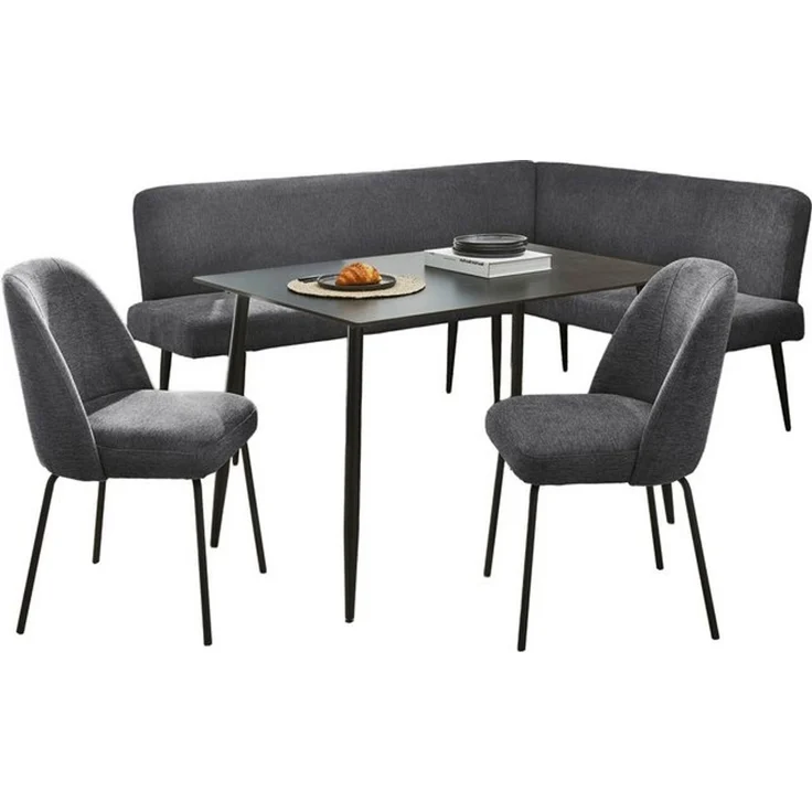 OTTO home Eckbankgruppe Melvin (Set, 4-tlg. Tisch, Bank und 2 Stühle), Taschenfederkern, Tisch (120x75 cm) schwarz, Bank und Stühle anthrazit oder beige – Bild 4