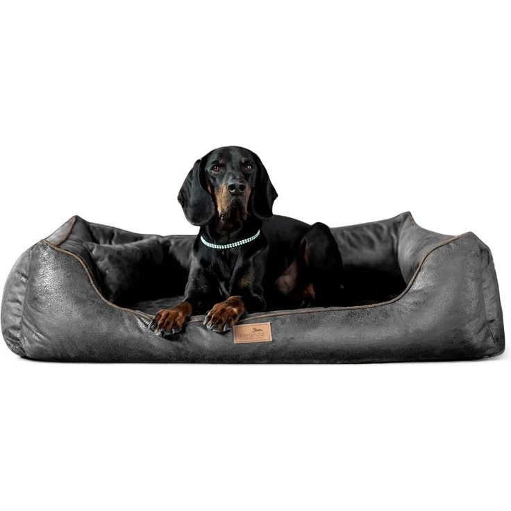 ALBERTO Orthopädisches Hundebett in Lederoptik - 02 Graphit, 100x75cm