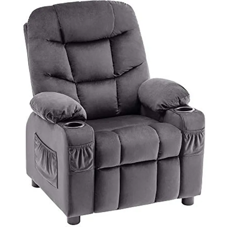 MCombo Kinder Sessel Jugend- und Kindersofa Kindersessel 7355, mit Liegefunktion, Samt, Grau, 72 x 66 x 87 cm