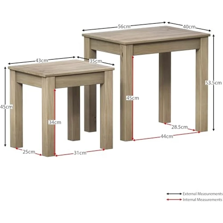 Vida Designs Panama Nest von 2 Tische, Holz, Kiefer gewachst, 56 x 40 x 53 cm – Bild 2