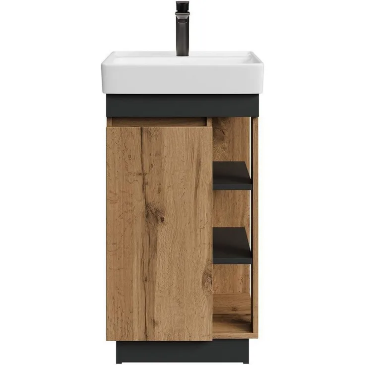 Planetmöbel Badmöbel-Set Nyx, (50cm Waschtisch mit Armatur, 2-St), Badezimmer Waschtisch 50 cm für Gäste-Bad & WC
