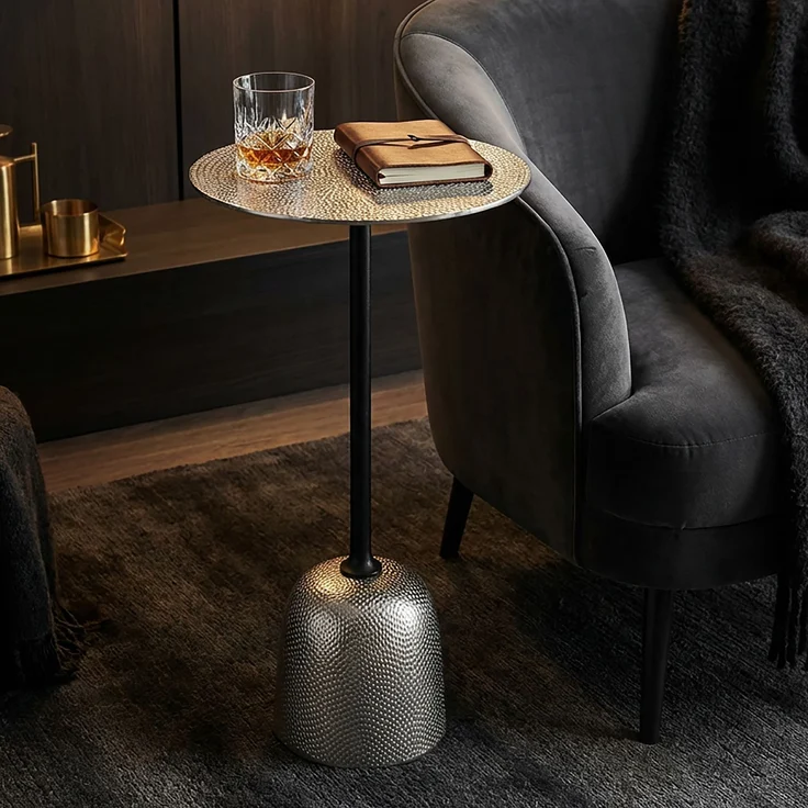 FineBuy Beistelltisch Aluminium 29cm - Kleiner runder Anstelltisch aus Metall silber - Design Wohnzimmertisch - Dekotisch - Couchtisch - Metalltisch Handmade pflegeleicht – Bild 2