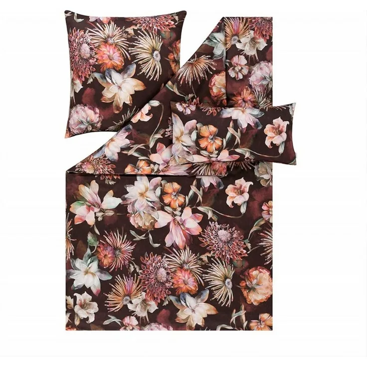 Estella Bettwäsche Estella Mako-Satin Bettwäsche 135x200 Jette vino Blütenmeer Blumen, Mako-Satin, 2 teilig, für Sommer und Winter
