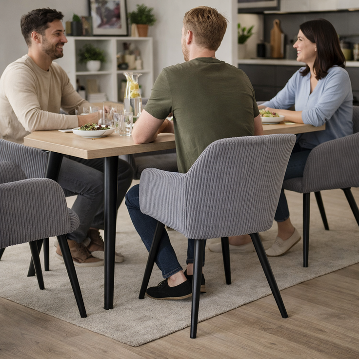 Albatros Esszimmerstuhl SILA – 2er Set Polsterstühle mit Armlehnen, Cord-Bezug | Küchen- & Esszimmerstühle für Küche, Wohnzimmer & Esszimmer | Esstisch Stühle | Grau – Bild 10