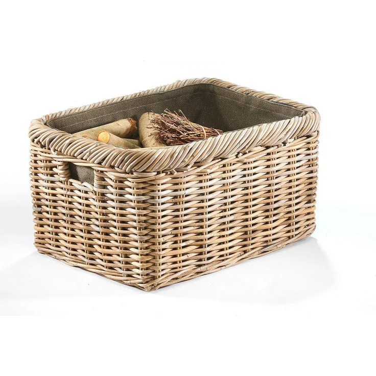 Kobolo Kaminholzkorb Holztrage Rattan grau mit Jutestoff dunkel (1 St) – Bild 2