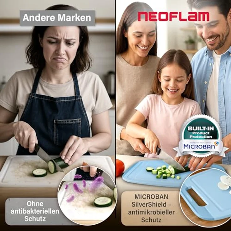 NEOFLAM® Schneidebrett BiJu Antibakterielles Schneidebrettset, 3tlg. Grau/Hellblau/Marineblau, Kunststoff (PP), (3-St) – Bild 6