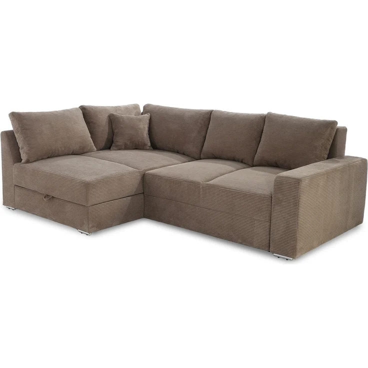 Ecksofa-Dauerschläfer Federkern Topper Bettkasten Schlafcouch Cord Braun Taupe – Bild 7