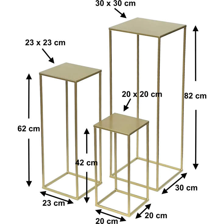 DanDiBo Blumenhocker Metall Gold Eckig 3er Set Blumenständer Beistelltisch 96406 Blumensäule Modern Pflanzenständer Pflanzenhocker – Bild 2