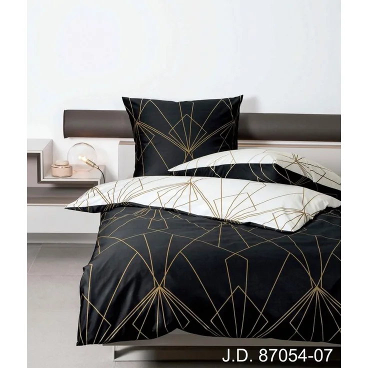 Janine Mako Satin Bettwäsche 2 teilig Bettbezug 135x200 cm Kopfkissenbezug 80x80 cm J. D. 87054-07 bronzebraun schwarz
