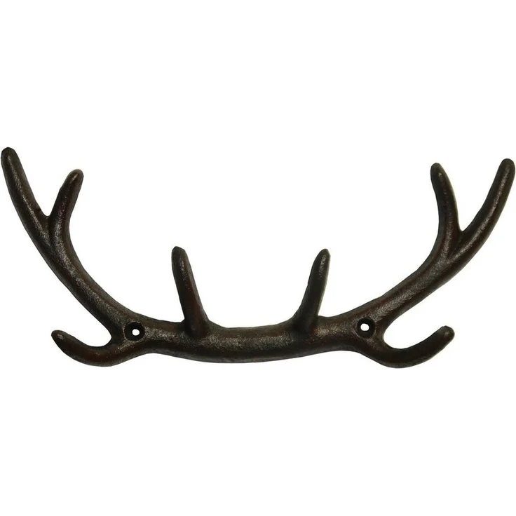 Hirschgeweih Wandhaken Haken GARDEROBE Gusseisen Antik-schwarz-braun Landhaus – Bild 2