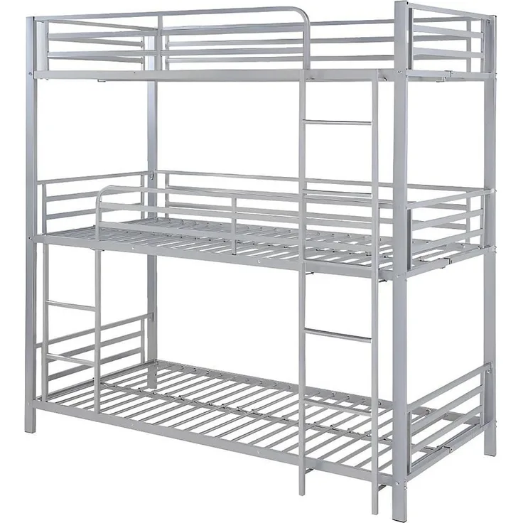 Vente-unique - Etagenbett - 3 Personen - 3 x 90 x 190 cm - Metall - Silberfarben - ELOUAN III