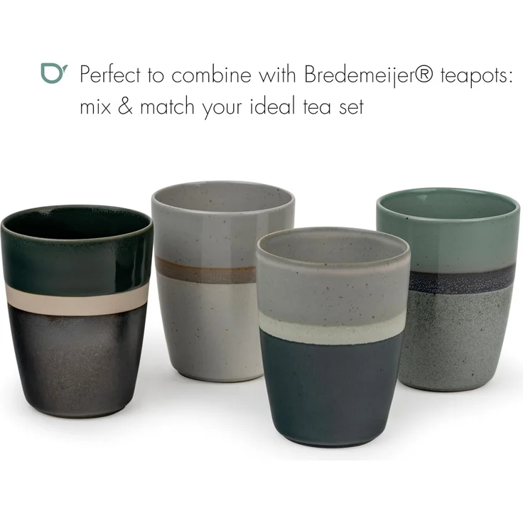 1x4 Bredemeijer Mugs Sven 200ml Tassen Steingut Streifen 147080 – Bild 3