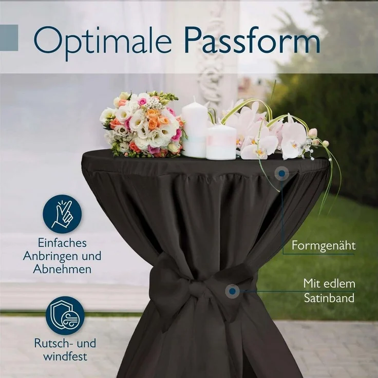 Beautissu Stehtisch Outdoor Stehtisch Sylt, klappbar, Ø80cm, Schwarz, mit Husse, Platzsparender Bistrotisch in Gastro-Qualität – Bild 3