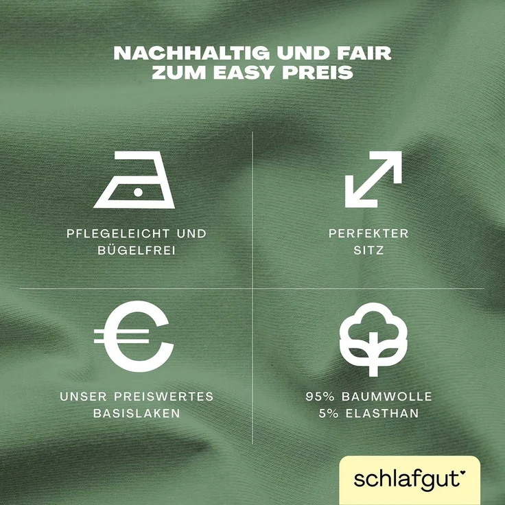 Schlafgut Spannbettlaken EASY JERSEY ELASTHAN Bettlaken, 170 g/m², 95% Baumwolle, 5% Elasthan, Jersey, Gummizug: rundum, (1 Stück), Spannbettlaken bis 30 cm Höhe, bügelfrei, pflegeleicht, perfekter Sitz – Bild 2
