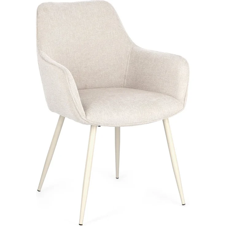 Esszimmerstuhl Cora 2er-Set, Stoff und Metall, modern mit Armlehne, beige, komfortabel gepolstert – Bild 1