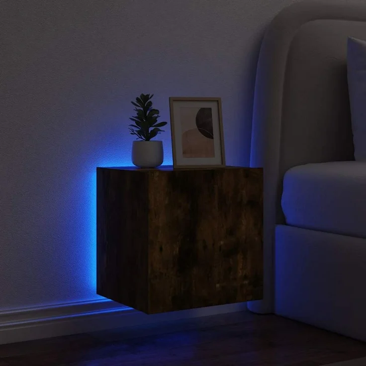 TV-Wandschrank, Fernsehschrank mit LED-Leuchten Räuchereiche 40,5x35x40 cm – Bild 4