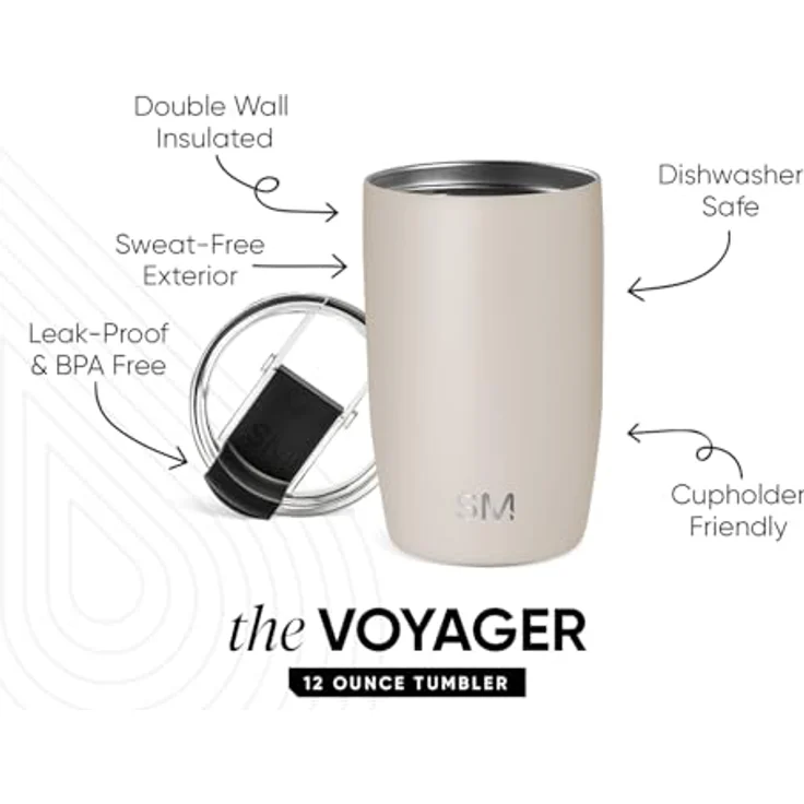 Simple Modern Thermobecher Kaffeebecher to go mit Klappdeckel | Isolierter Edelstahl-Kaffeebecher | Geschenke für Frauen und Männer | Voyager | 350ml | Almond Birch – Bild 2