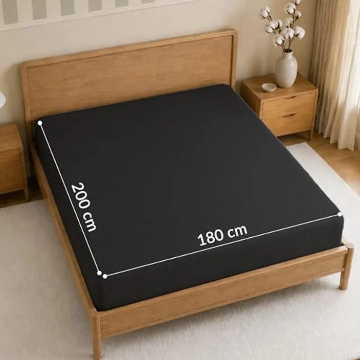 Twinzen Spannbettlaken 180x200cm, 100% Jersey Baumwolle, schwarz, Oeko-Tex zertifiziert, pflegeleicht und bügelfrei – Bild 3