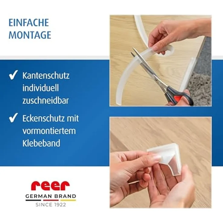 reer Vorteilspack Ecken- & Kantenschutz | Rundumset für Kindersicherheit | Eckenschutz und Kantenschutz für Möbel | Einfache Klebemontage, flexibel zuschneidbar | Transparentes, PVC-freies Material – Bild 7