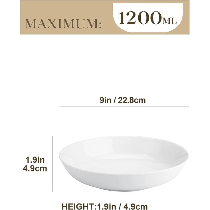 MALACASA Serie Regular 6-tlg. Pastateller Suppenteller Porzellan nackt 1200ml – Bild 2