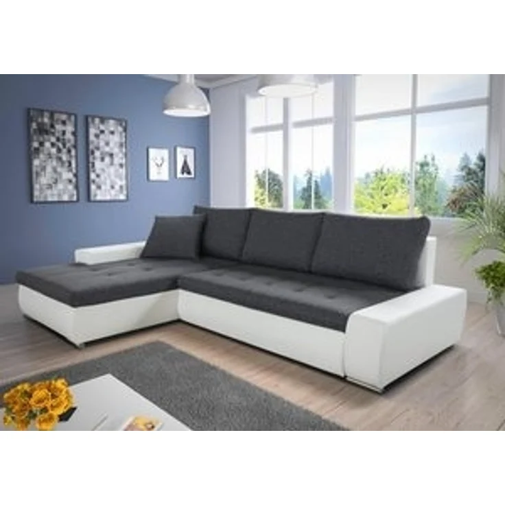 Ecksofa mit Schlaffunktion Faris - Couch mit Bettkasten, Big Sofa, Sofagarnitur, Couchgarniitur, Polsterecke (Weiß + Dunkelgrau (Madryt 120 + Inari 94), Ecksofa Links) – Bild 6