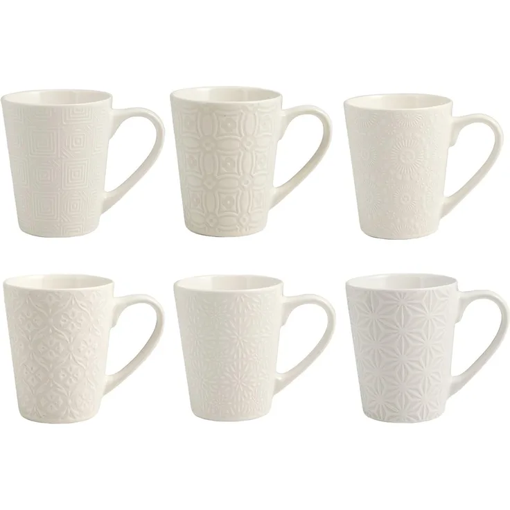 H & H Silhouette Set Tasse Mug, Keramik Tellern, weiß elfenbein, 6 Einheiten