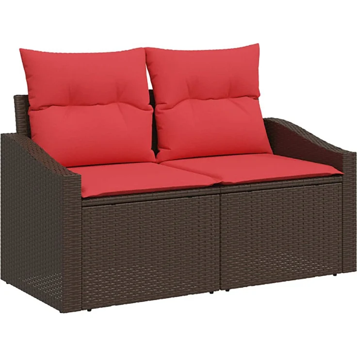 vidaXL Sofa Set 8 stk. Braun und Rot Polyrattan und Stahl 3448219 – Bild 3